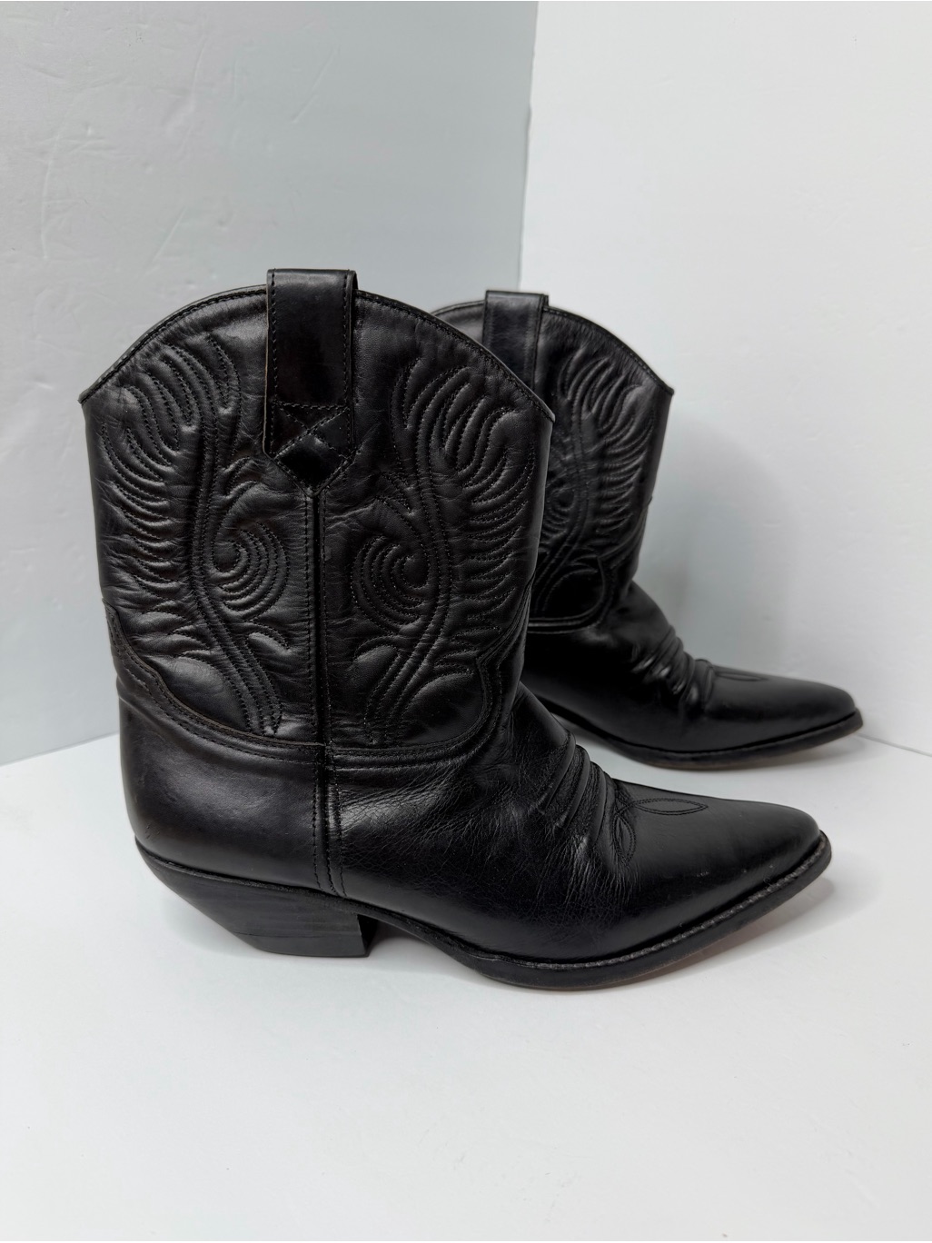 Vintage Guess By Georges Marciano Western Boots Black Leather Cowgirl Cowboy